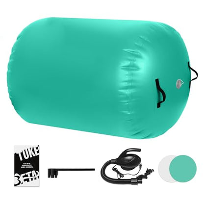 Gymnastics Air Roller Air Barrel Inflatable Tumbling Mat Tumble Air Spot - Gymnastics Training Springboard - Round Inflatable Springboard with Pump for Yoga Training Cheerleading Home Use - color: Green, size: （H）47.2inch*(Diam)29.5inch