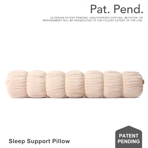 Pat. Pend. Small Body Pillow for Adults, 39 Inch, Beige | Long bolster pillow for side sleepers with removable, washable velvet cover; cylinder design for beds, sofas and leg support. - color: Beige, size: 39"x 7.87"