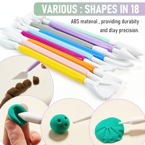 18PCS Double Ended Clay Sculpting Tools Set for Air Dry Polymer Clay Craft | Plastic pottery modeling molding tools, perfect for DIY handmade art creation and daily clay carving making projects