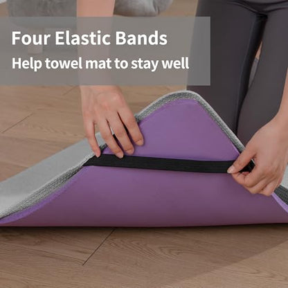 MICROFI Microfiber Hot Yoga Towel Mat, 24 x 72 inches, with Non-Slip Silicone Grip, Secure Fit Elastic Straps (Gray) - color: Gray