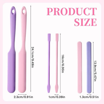 6 PCS Non-Stick Wax Spatulas Set, Silicone Wax Applicator Different Sizes Scrapers Reusable Silicone Stirring Stick For Home Salon Body Use (Pink&Pruple)