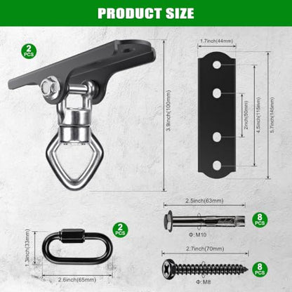 2Pcs 360° Swivel Swing Hanger with Ball Bearing Swing Ceiling Mount Bracket | 900 LBS Capacity Aerial Silks Mount Hardware for Hammock Chair, Porch Swings, Tire Swing, Gym Ring, Heavy Bag, Punching Bag - color: Ball Bearing 360° Swivel Diamond Hook ( 2 Pa