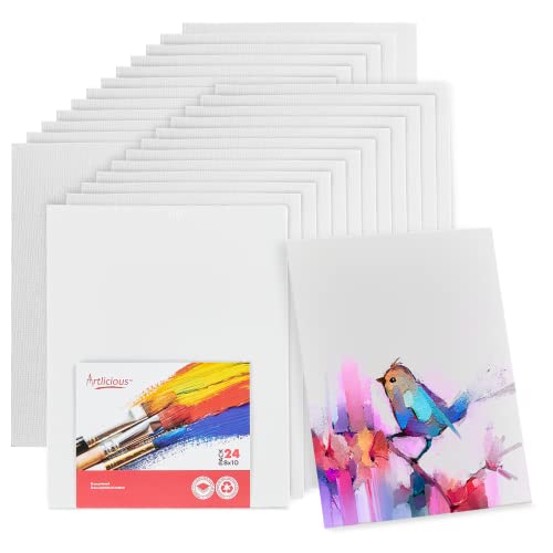 Artlicious Canvases for Painting - Pack of 24, 8 x 10 Inch Blank White Canvas Boards - 100% Cotton Art Panels for Oil, Acrylic & Watercolor Paint - size: 8x10" - 24Pcs