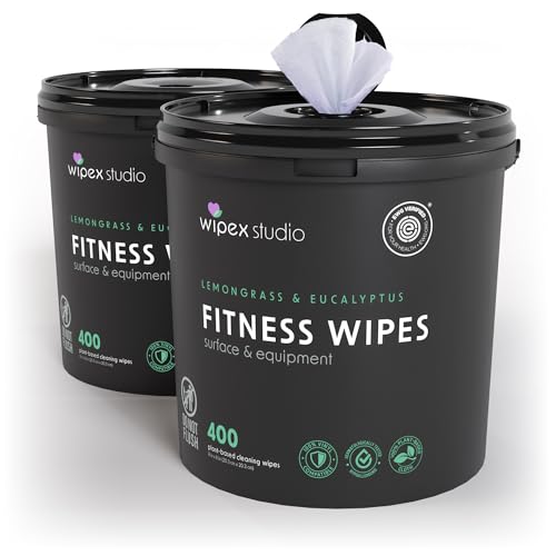 Wipex Gym Plant-Based Wipes, EWG Verified, Natural Surface & Equipment Cleaning with Lemongrass, Eucalyptus & Vinegar for Home or Fitness Studio, Yoga Mats, Peloton Bikes, 400 Count (Pack of 2) - size: 400 Count (Pack of 2), style: Bucket: Lemongrass