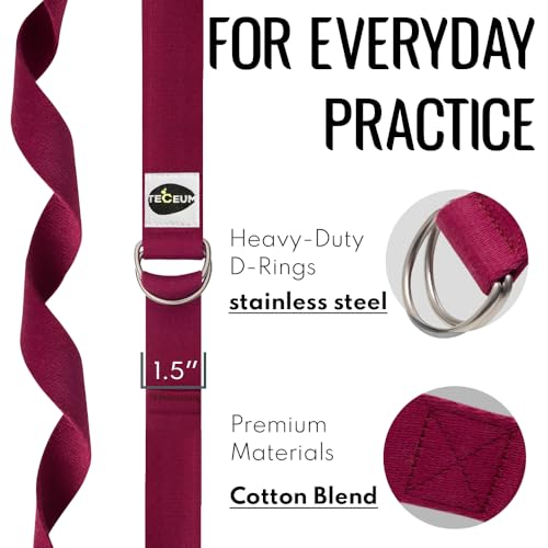 TECEUM 2 IN 1 Yoga & Mat Strap for Stretching – Cotton – 6/8/10 ft - color: Deep Raspberry, size: 8 ft