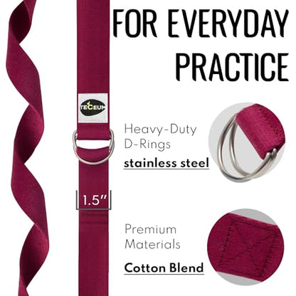 TECEUM 2 IN 1 Yoga & Mat Strap for Stretching – Cotton – 6/8/10 ft - color: Deep Raspberry, size: 8 ft
