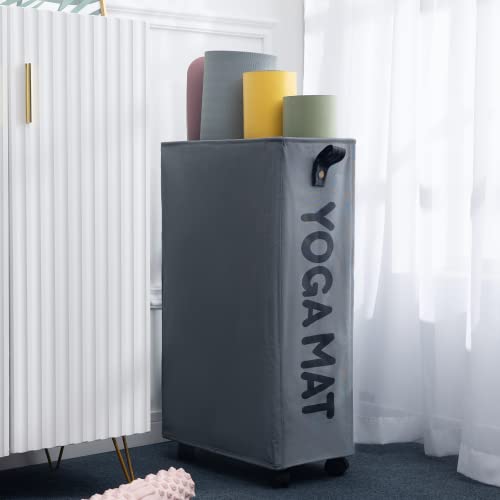 Twira Yoga Mat Storage Racks, Home Gym Storage Rack for Foam Roller, Yoga Strap and Resistance Bands, Workout Equipment Corner Storage Organizer with Wheels - color: Grey