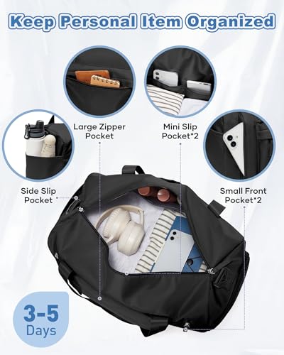 Gym Bag for Women with Shoes Compartment Travel Duffel Bag Black - color: J1-Black