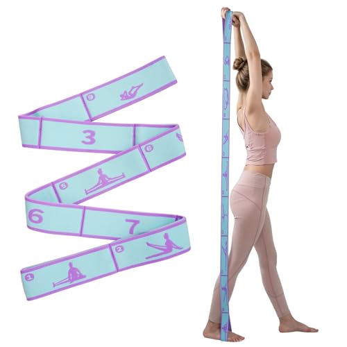 9 Loops Elastic Yoga Stretching Strap Pattern Guide, Resistance Stretch Band for Flexibility, Pilates, Dance, Gymnastics, Ballet, Physical Therapy, Leg & Body Stretching - color: Blue
