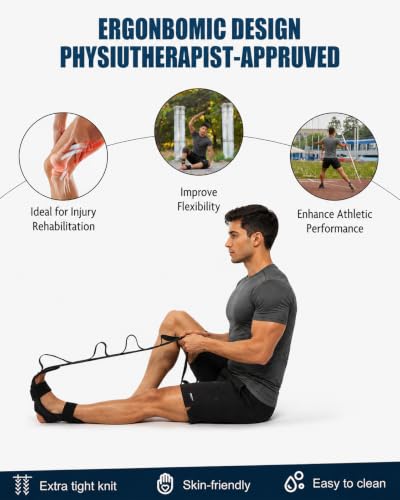 Plantar Fasciitis Stretch Strap with Foot Loop, Calf Stretcher for Achilles Tendon & Foot Pain Relief, Physical Therapy Stretching Band for Flexibility, Recovery and Rehabilitation