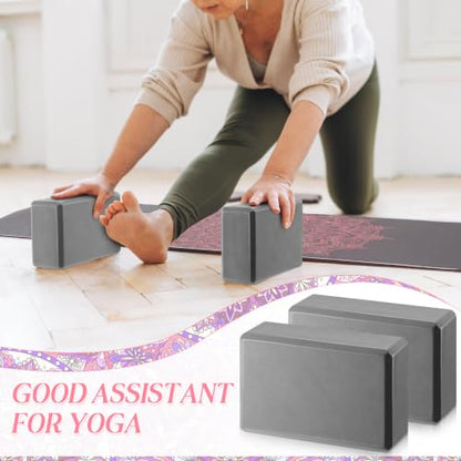 Tinideya 3 Pcs Yoga Mat and Blocks Set 6mm Non Slip Strap - color: Dusty Blue