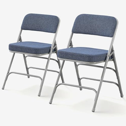 Folding Chair Fabric Padded Seat Indoor Foldable Chair Grey 2 Pack - color: Blue X2