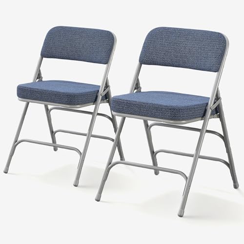 Folding Chair Fabric Padded Seat Indoor Foldable Chair Grey 2 Pack - color: Blue X2