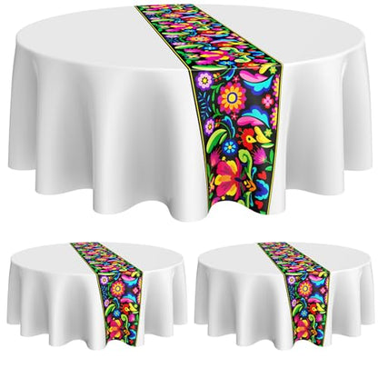 Oudain 6 Pcs Mexican Round Tablecloth 84 Inch Table Cover, White,Black - color: White