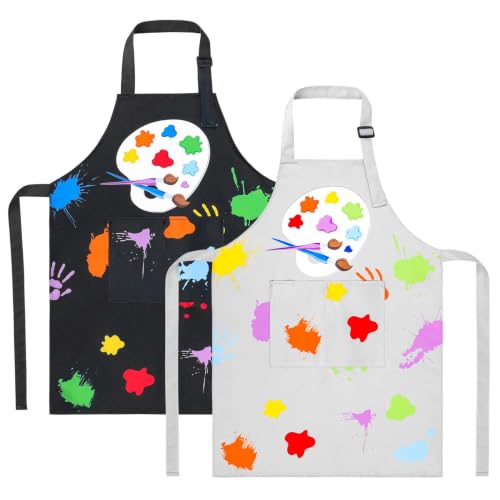 2 Pack Kids Apron, Cute Cooking Aprons, Waterproof Art Apron with Pockets, Toddler Painting Artist Apron Adjustable - color: Graffiti Art Palette, size: 45*62cm