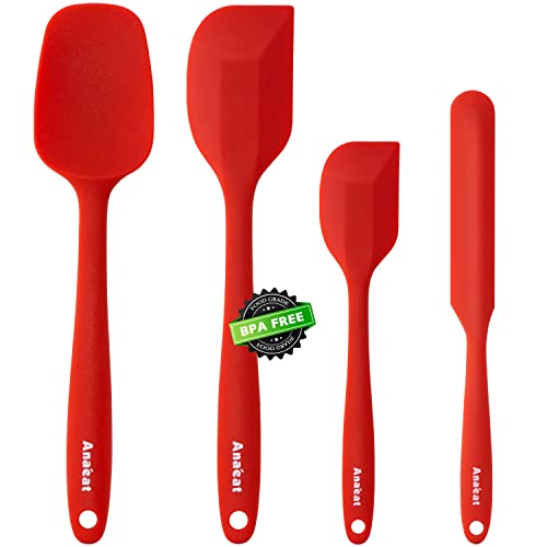 Anaeat 4 Piece Silicone Spatula Set - Seamless One-Pieces Design, Non-Stick Rubber Spatulas Kitchen Scraper for Baking, Cooking, Scraping & Mixing, Heat Resistant & BPA Free & Dishwasher Safe (Red) - color: 4 Pcs Spatulas (Red), size: Essential Spatula Se