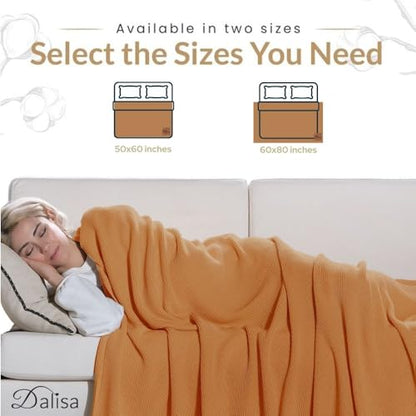 Dalisa Alina GOTS Organic Cotton Throw Blanket, Saffron Gold, 50x60 in - color: Saffron Gold, size: 50x60