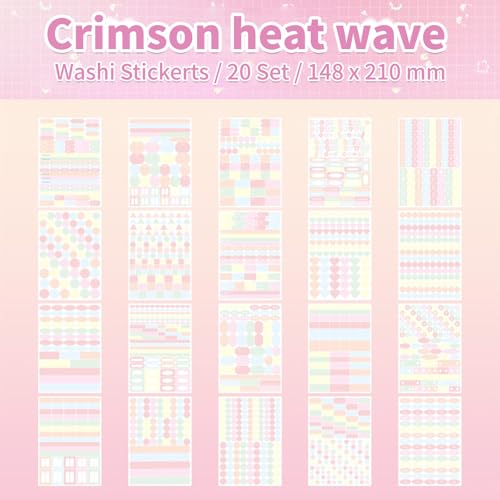 Crimson Heat Wave Label Sticker Scrapbooking Supplies for Junk Journal, 20 Sheets Stickers - Ephemera Stickers Book(TZ-012-002) - color: Crimson Heat Wave Label