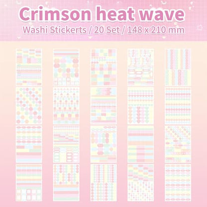 Crimson Heat Wave Label Sticker Scrapbooking Supplies for Junk Journal, 20 Sheets Stickers - Ephemera Stickers Book(TZ-012-002) - color: Crimson Heat Wave Label