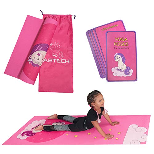 Kids Yoga Mat Set - Comfortable Dinosaur Kid Yoga Mat Boy with 12 Yoga Cards, Storage Bag, Beige Play Mat Thick for Gymnastics Mat, Exercise Mat, No-Toxic and Non-Slip for Ages 3-12 - color: Unicorn