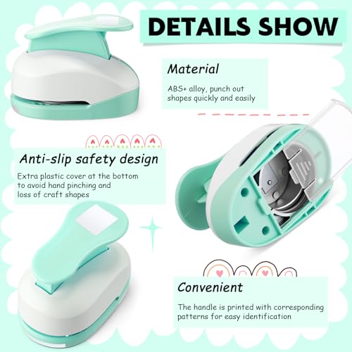 CHENGU 3 Pack Square Hole Punch 2"/1"/0.6", Mint Green | Paper Craft Cutters for Card Making, Shape Punches for Scrapbooking, Includes 10 Sheets Stickers, Photo Album DIY Projects - color: Mint Green, style: Square