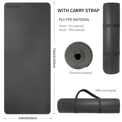 PAIDU Yoga Mat 8mm Super Thick TPE Fitness Mat | SGS Certified | Non-Slip, Odorless & Tear-Resistant | Unisex with Strap | for Yoga, Pilates, Meditation & Home Workouts (Black)