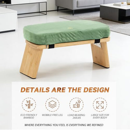 Bamboo Meditation Bench, Foldable Prayer Stool (Green-Bag) | Meditation Kneeling Bench, Seiza Prayer Bench, Prayer Bench with Meditation Cushion, Kneeling Prayer Stool for Home - color: Green-bag