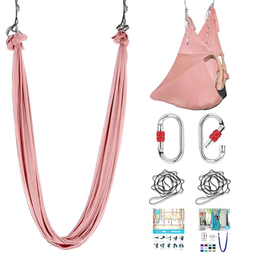 5.5 Yards Aerial silks swing outside yoga hammock,Aerial silk start set | Aerial Silks For Gymnastics outside Aerial Yoga Swing For Adults - color: Pink