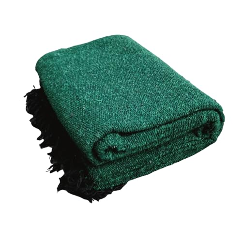 Open Road Goods Solid Color Mexican Yoga Blanket – Large Handwoven Throw for Yoga, Beach, Camping or Home – Soft and Durable Cotton Blend - color: Green Blanket