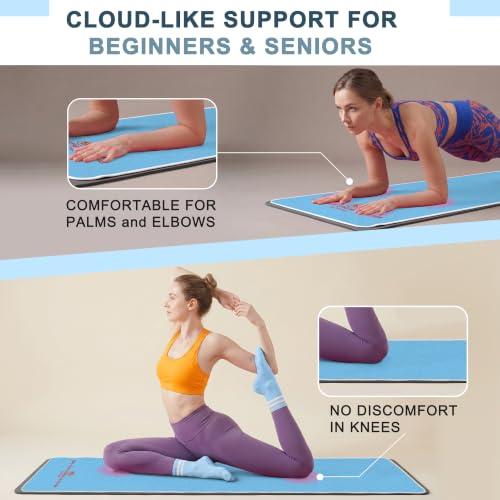 Upgraded Yoga Mat Towel with Bonus Grip Socks, Elegant Embroidered - color: Sky Blue