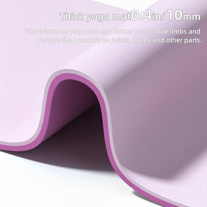 Wide Yoga Mat Thick(10mm) Exercise Mat Non Slip Anti-tear,72"x35" Extra Large Pilates Mats for Home Workouts, Gym & Floor Stretching with Carrier Strap - color: Deep pink + Light pink