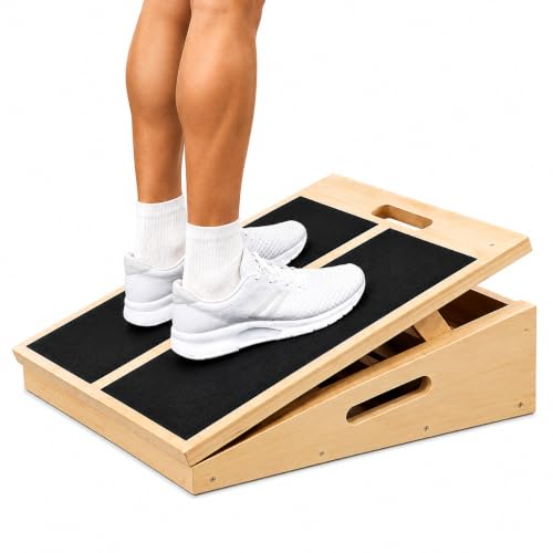 Wooden Slant Board for Exercise, Adjustable Slant Board Wide for Legs, Knees & Ankle Stretching, 450 Lbs Weight Capacity, Wooden Calf Stretch Board with Side Support & Top Handle