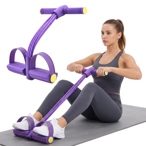 Pedal Resistance Band with Handle for Women | Multifunction Foot Pedal Exercise Bands, 8-Tube Rubber Up To 60 Lb, At Home Workout Equipment, Abdomen/Waist/Arm/Leg