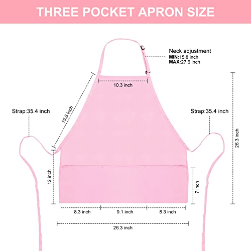 Jubatus 2 Pack 3 Pockets Adjustable Bib Apron Chef Kitchen Cooking Aprons for Women Men, Pink - color: Pink