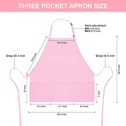 Jubatus 2 Pack 3 Pockets Adjustable Bib Apron Chef Kitchen Cooking Aprons for Women Men, Pink - color: Pink
