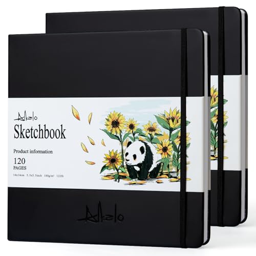 Sketchbook for Drawing, 120 Pages Sketch Book, 122LB/180GSM Thick Paper | Mixed Media Sketchbook for Charcoal Pencil, Inks Pen, Colored Pencil, Acrylic Marker, Oil Pastel - color: Back, size: Small 2 PACK (5.5×5.5INCH)