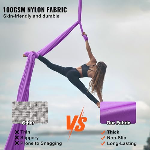Happybuy Aerial Silk & Yoga Swing, 8.7 Yards, Aerial Yoga Hammock Kit, 100gsm Nylon Fabric, Full Rigging Hardware, Purple, Antigravity Flying for All Levels