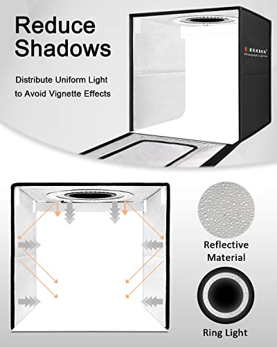 Light Box Photography, 16x16 Inch Photo Light Box with 160 Dimmable LED Lights (CRI 97+), 6 PVC & 2 Paper Backdrops, Portable Studio Box for Product Photography: Jewelry, Food, Shoes - size: 16*16 inch
