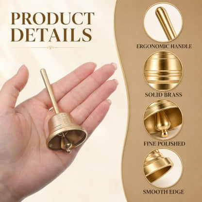 Small Brass Bell, Portable Dinner Bell Mini Hand Bells for Seniors Bedside, Musical Teacher, Wedding, Dinner, Meditation(8.3cm/3.3in)