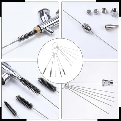 Sieral 8 Pcs Airbrush Spray Gun Cleaning Kit Double Sided Brush, Large General Brushes, Double Side Dental Pick, Glass Jar with Holder, 5 Needle, 5 Brushes, Wash Needle, 500ml Plastic Bottle