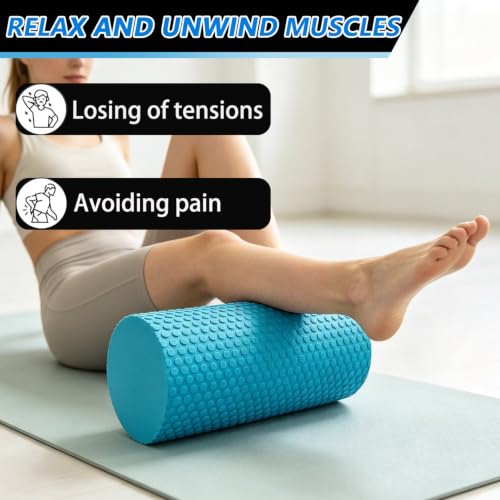 Foam Roller for Exercise, Pilates, Back Physical Therapy, 12" X 6" Round - color: Blue