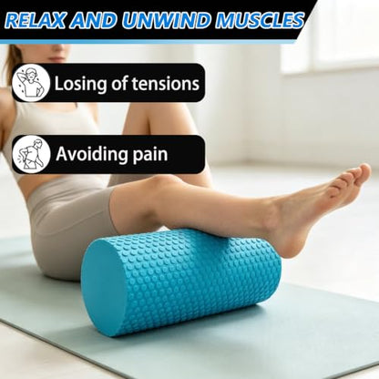 Foam Roller for Exercise, Pilates, Back Physical Therapy, 12" X 6" Round - color: Blue