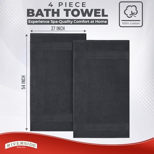 RIVERSIDE 4 Pack Luxury Large Bath Towels, 27x54 Inches, 600 GSM, D-Gray | 100% Cotton, Larger & Lightweight Towels for Shower & Bathroom, Highly Absorbent & Quick-Dry, Perfect for Daily Use - color: Dark Gray, size: Bath Towels - 4 Pack