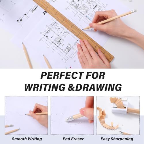 TecUnite 60 Pcs HB Pencils #2 Unsharpened Wood Cased Pencils with Eraser Hexagonal Pencil Cute Graphite No 2 Pen for Adults Gifts Exam School Office Sketching Learning (Wood Color, Silver) - color: Wood Color, Silver