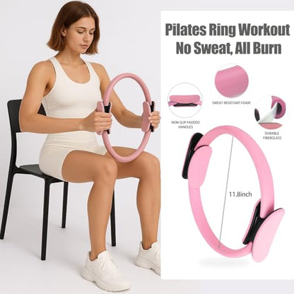 Pilates Kit for Women, Pilates Ring and Ball Set with Yoga Mat Bag, 12-Pcs - color: Blush Pink Essentials