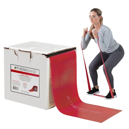 THERABAND Resistance Band, Gold, Max, 25-Yard Roll, Latex-Free, Elastic Band for Exercise, Physical Therapy, Yoga, Pilates, Stretching, Home Workouts, Color-Coded for Easy Resistance Levels - color: Red | Medium