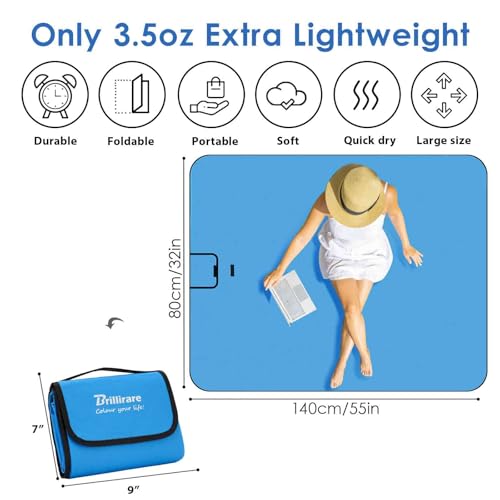 Beach Picnic Blanket, Sandproof Waterproof Camping Blankets Large, Outdoor Sandfree Foldable Mat 55x32in, Oversized Packable Family Mats for Hiking, Camping, Park, Travel, Grass Concert-Blue - color: Blue, size: 55x32 in