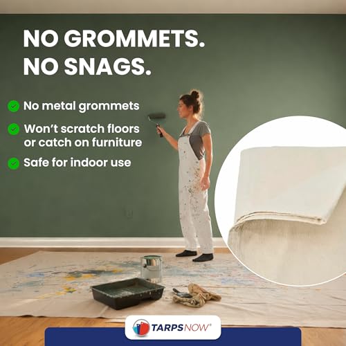 Tarps Now 20x30 ft Premium Heavy Duty Canvas Drop Cloth for Painting - Reusable Painter Tarp, 100% Cotton Fabric Floor Cover & Furniture Protection, Washable Paint Drop Cloth - size: 20' x 30'
