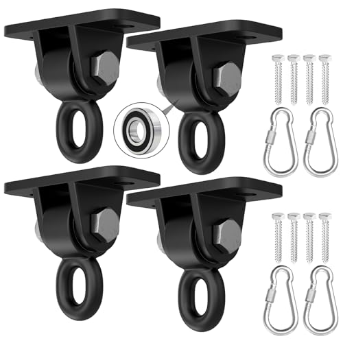 BETOOLL Swing Hangers with Bearing, Heavy Duty Porch Swing Hanging Kit for Outdoor Playground Tree Indoor Ceiling Mount Hardware Brackets Hooks for Yoga Hammock Punching Bag Accessories 4PCS Black - color: Black, size: 4 Pack