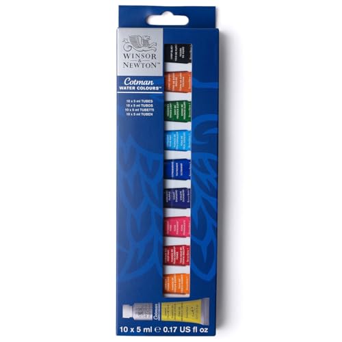 Winsor & Newton Cotman Watercolor Paint Set, 10 Colors, 5ml (0.17-oz) Tubes | Introductory Watercolor made with Fine Art Pigments, Perfect for Beginners, Lightfast & Permanent, Good Tinting Strength - style: 10 Tube Set 5ml